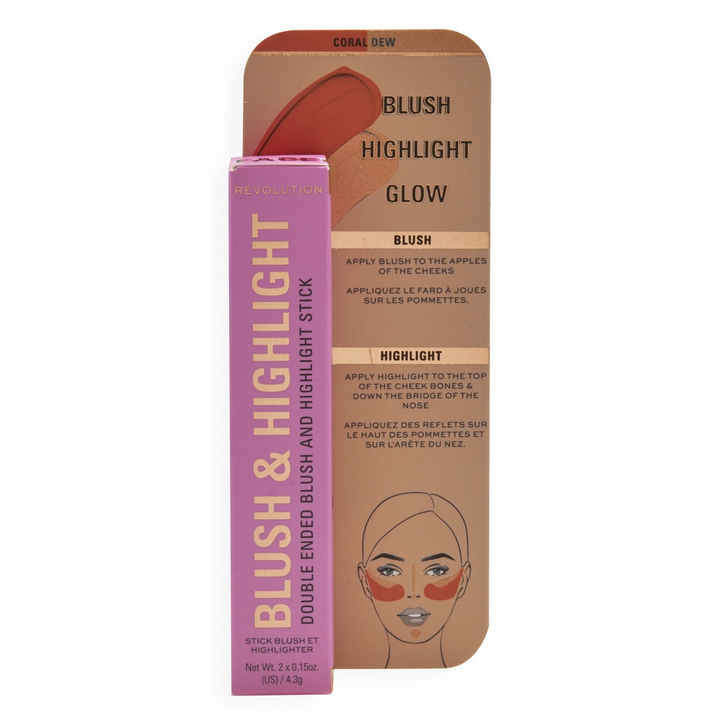 Revolution Blush & Highlight Stick Coral Dew