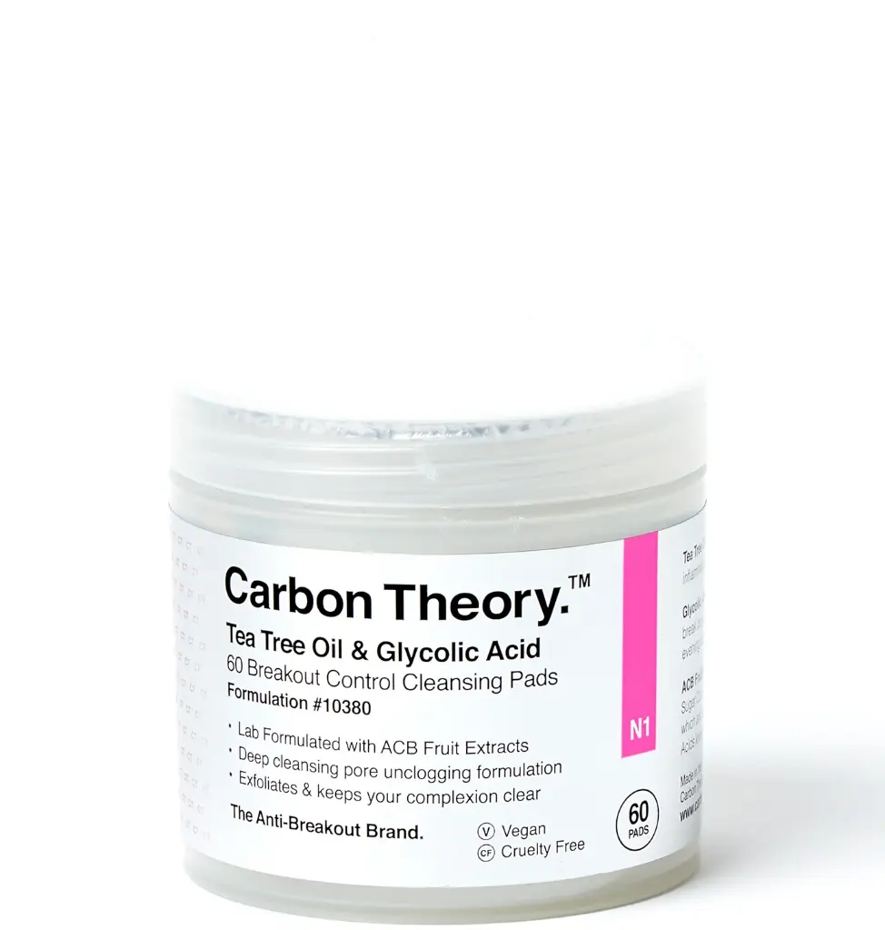 Carbon Theory Tea Tree Oil & Glycolic Acid 60 Breakout Control Cleansing Pads