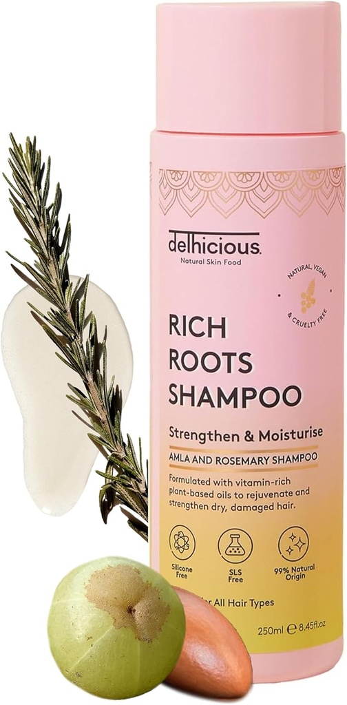 DelhiciousRich Roots Strengthen & Moisturise Shampoo - Amla & Rosemary (250ml)